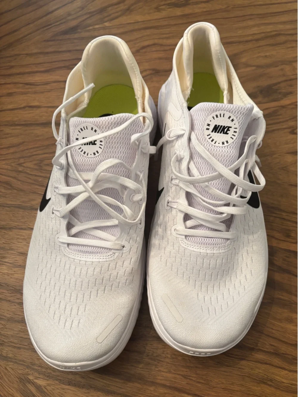 Nike Free RN 2018 White Athletic Shoes Black Swoosh and Lime Insoles - Men’s 13 - Picture 1 of 6